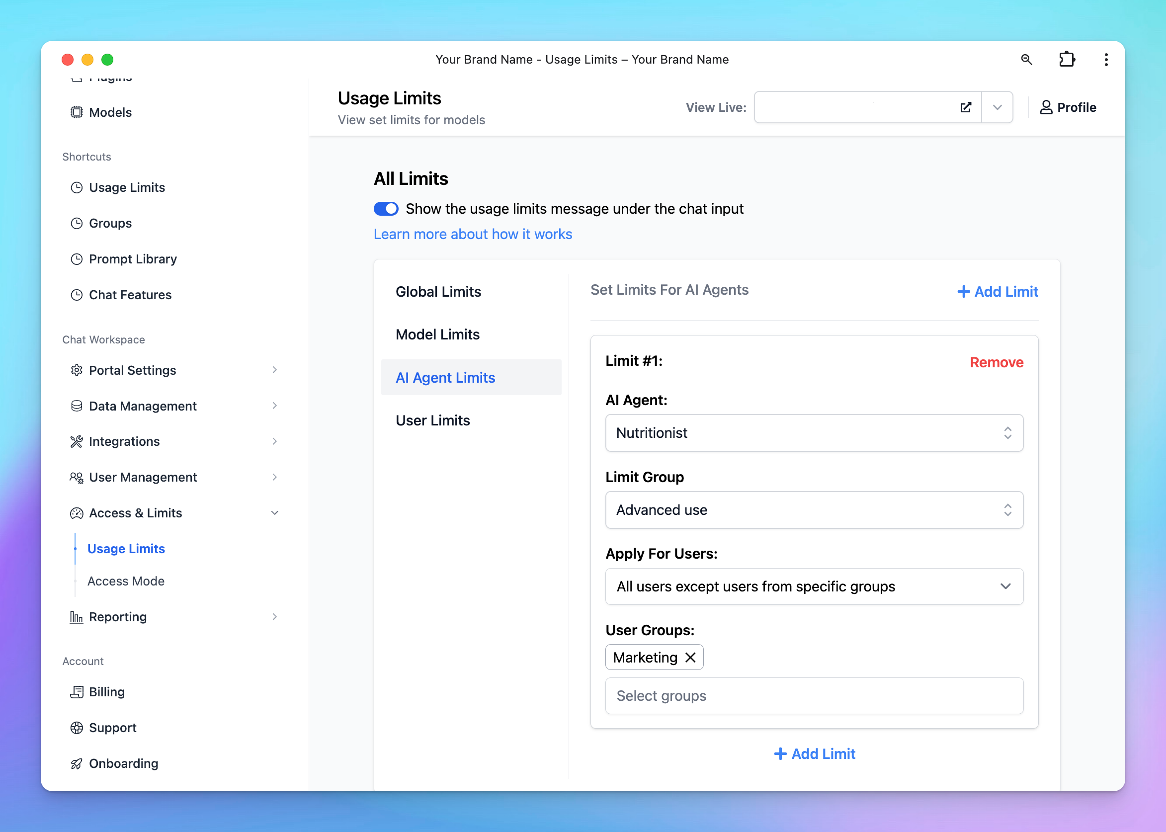 Manage AI agents for your chat interface