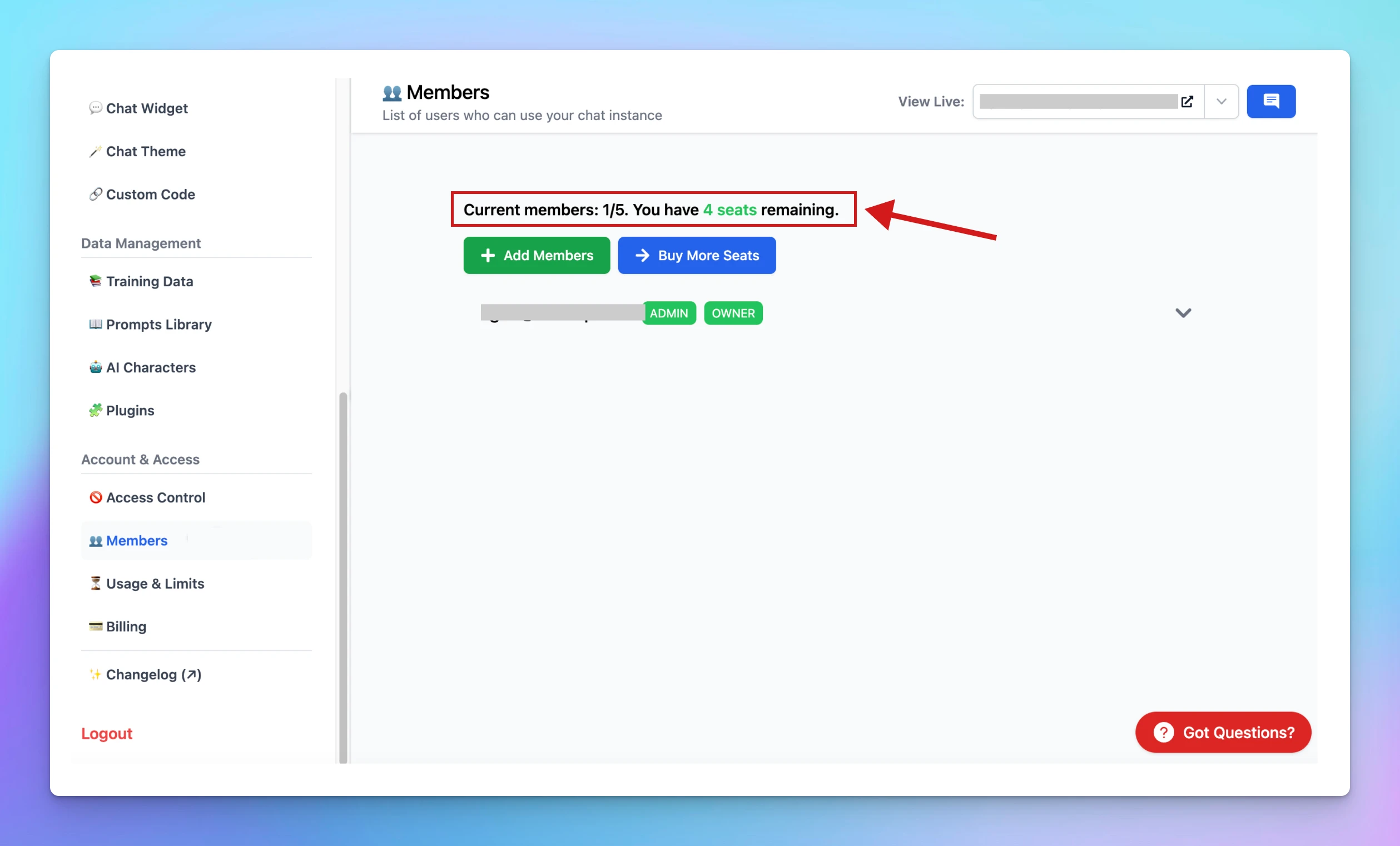 Managing seats and member roles in your chat instance