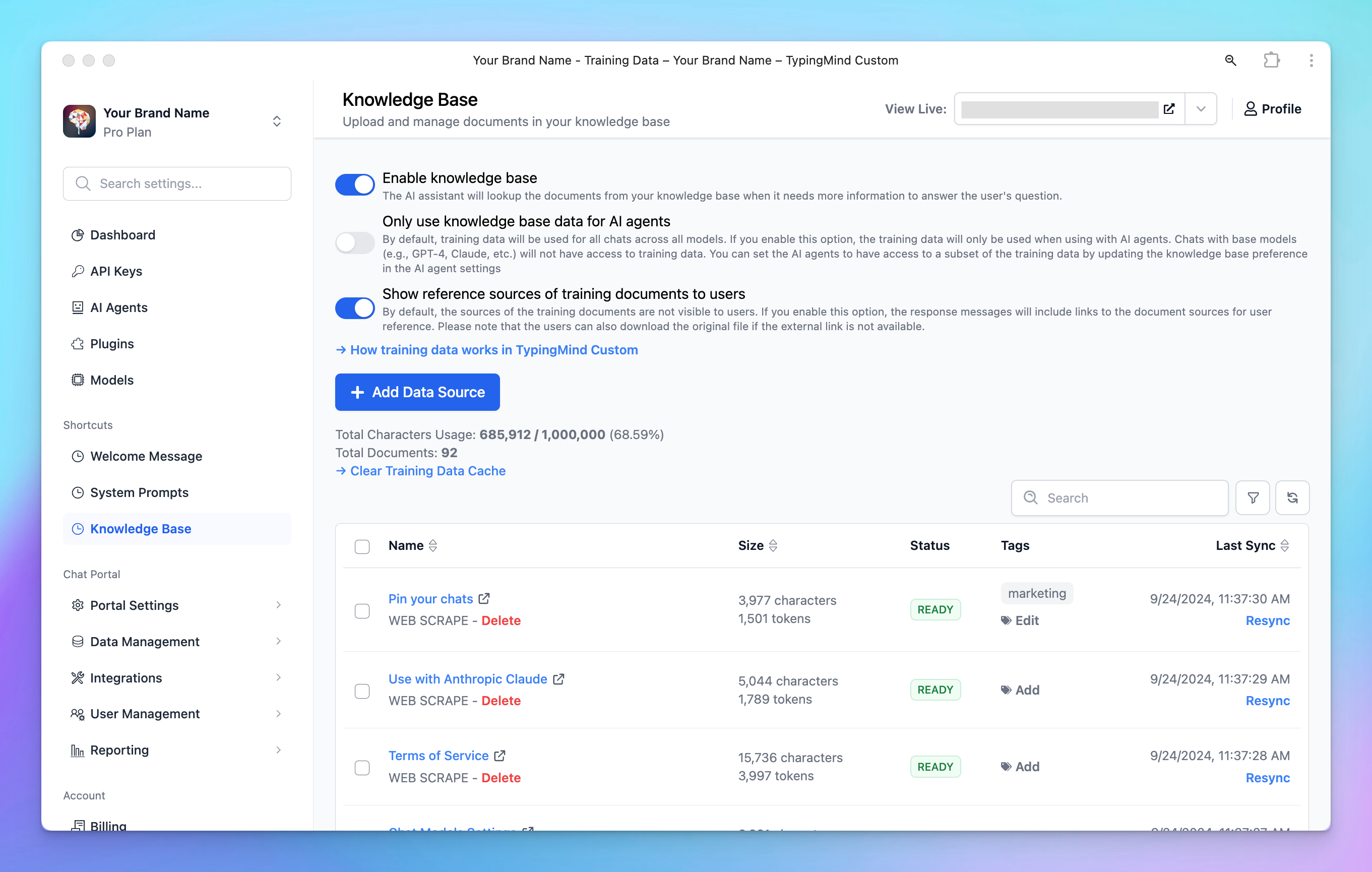 upload training data on TypingMind custom