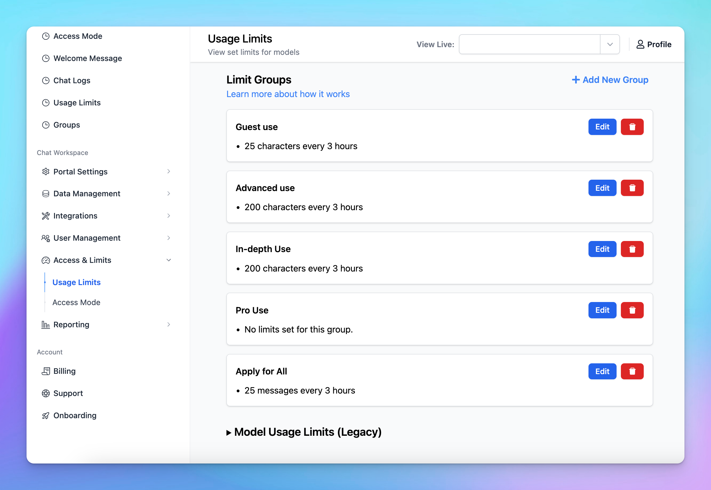 Gain the control over model availability and usage limits