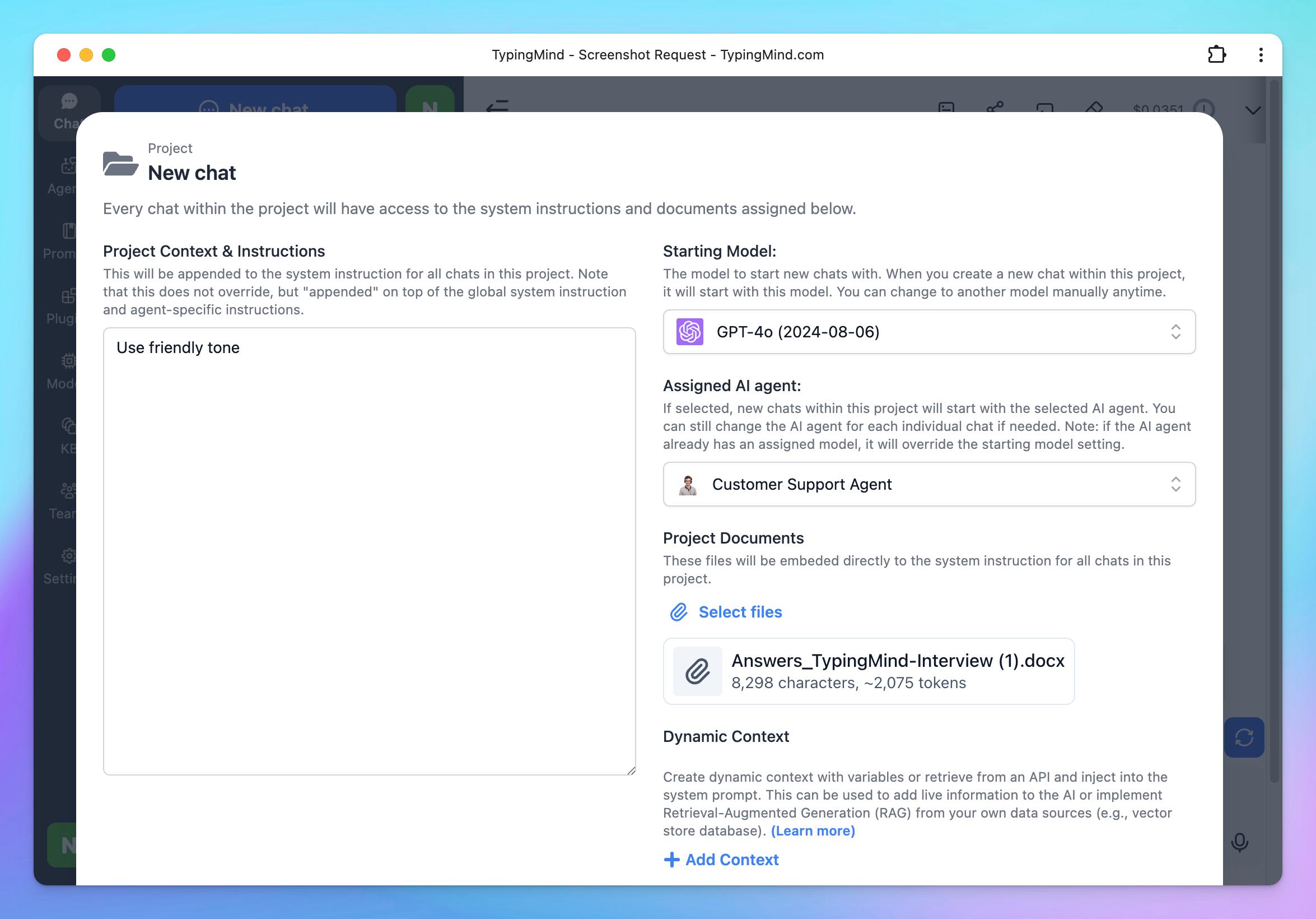 Use TypingMind Projects