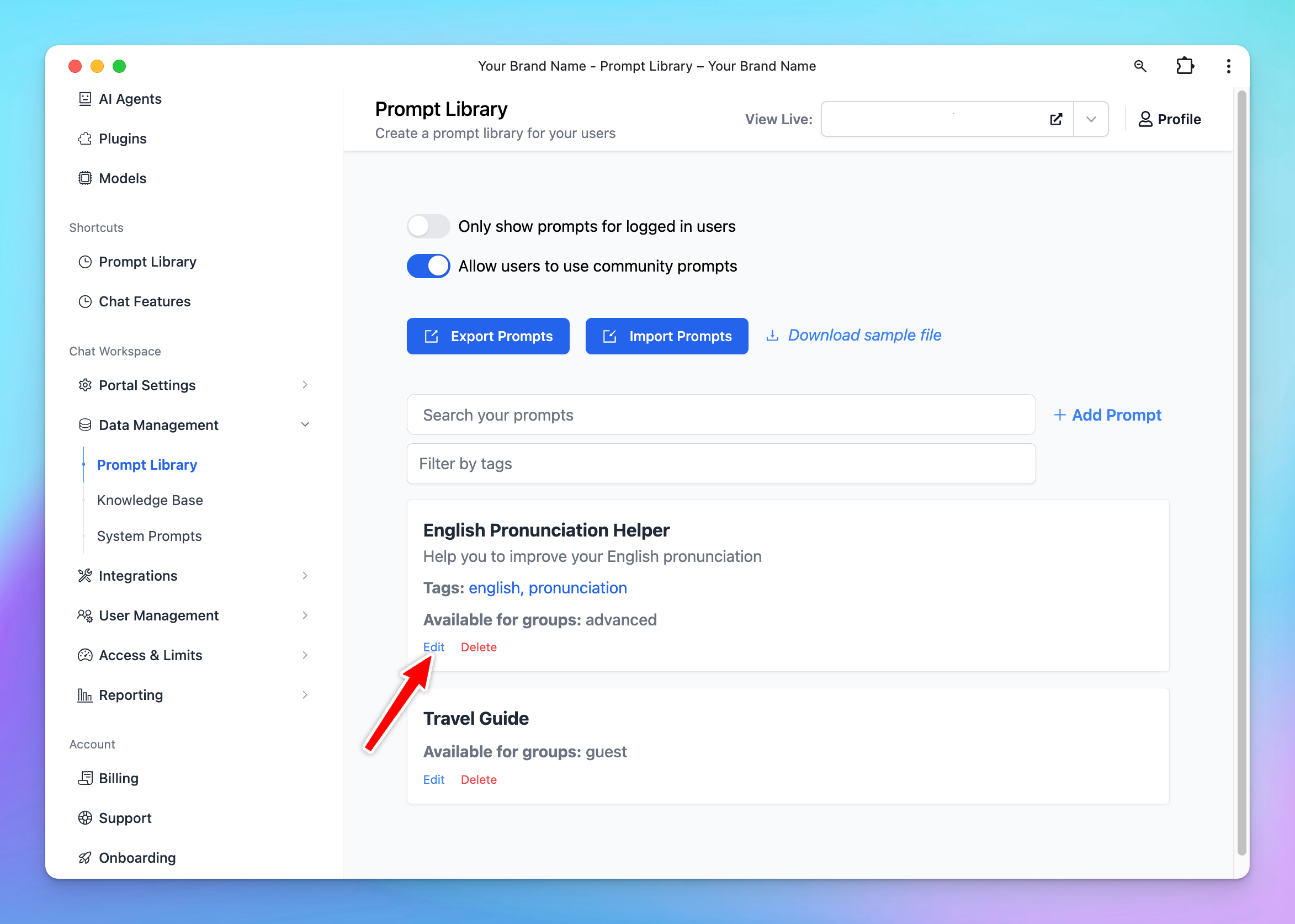 Built-in Prompts for your chat instance
