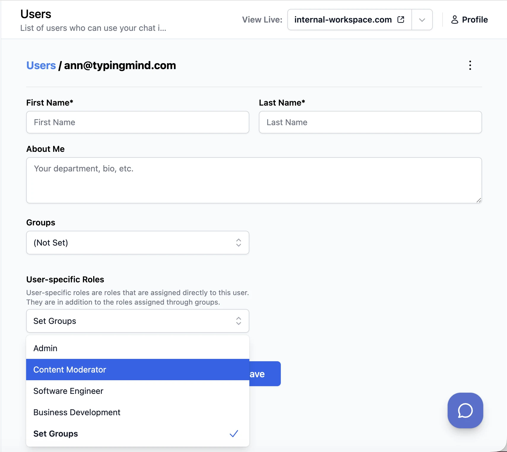 Assigning a user-specific role from a member’s profile