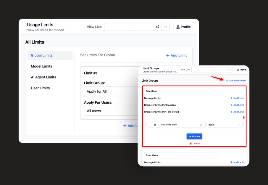 How to set usage limits per member