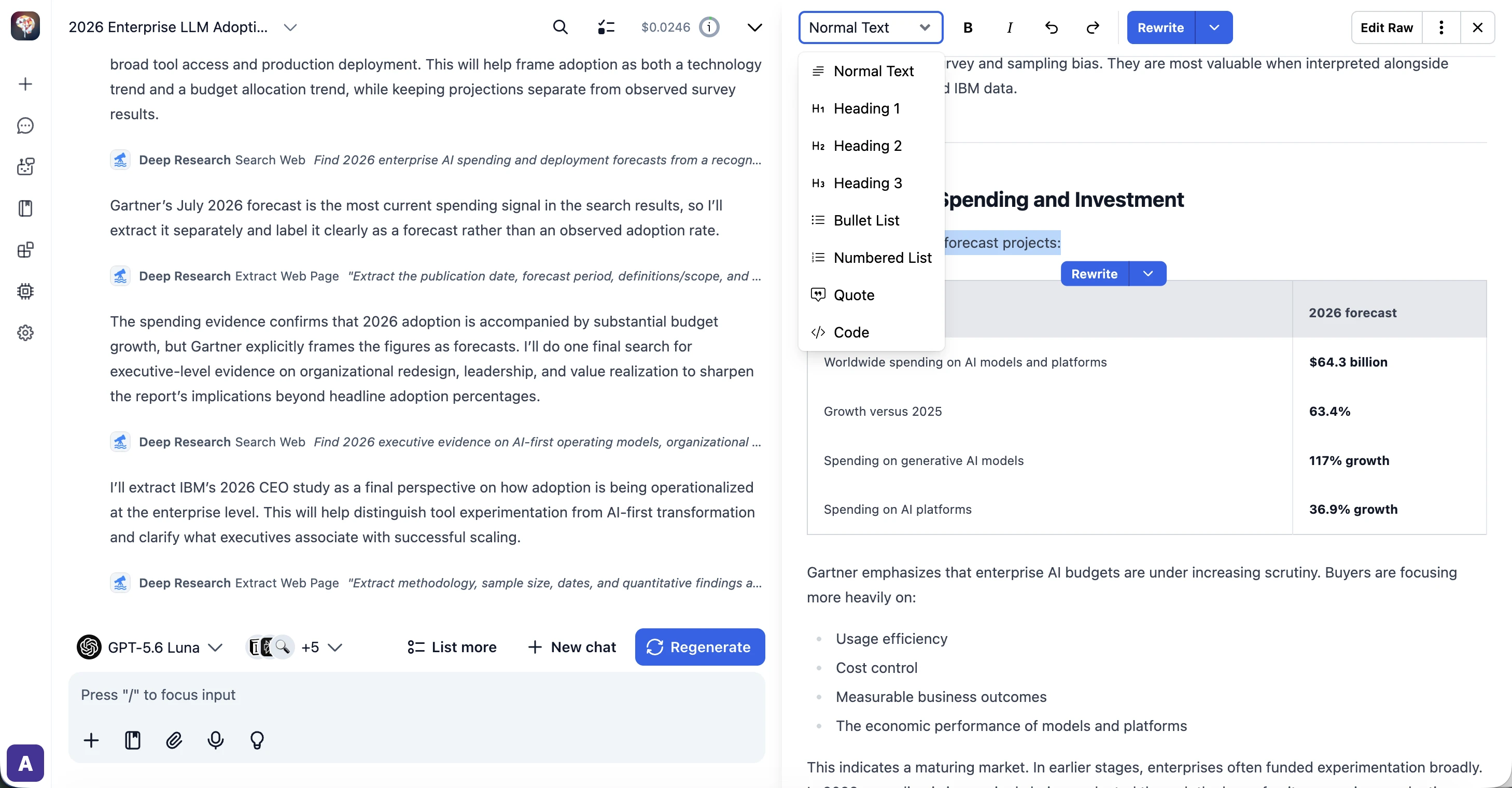 Formatting a canvas document with headings, lists, and code blocks