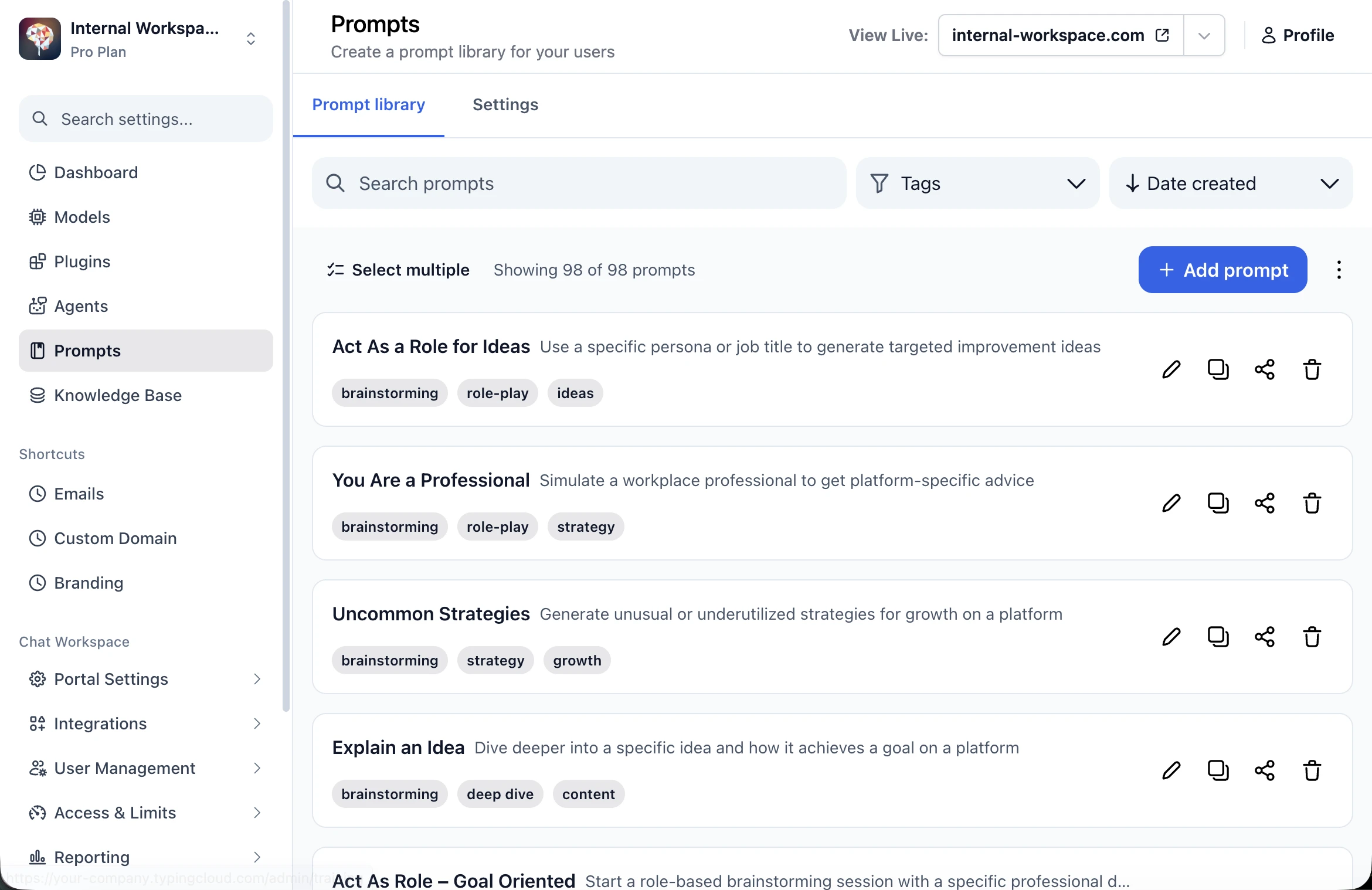 Build your library in the admin panel.