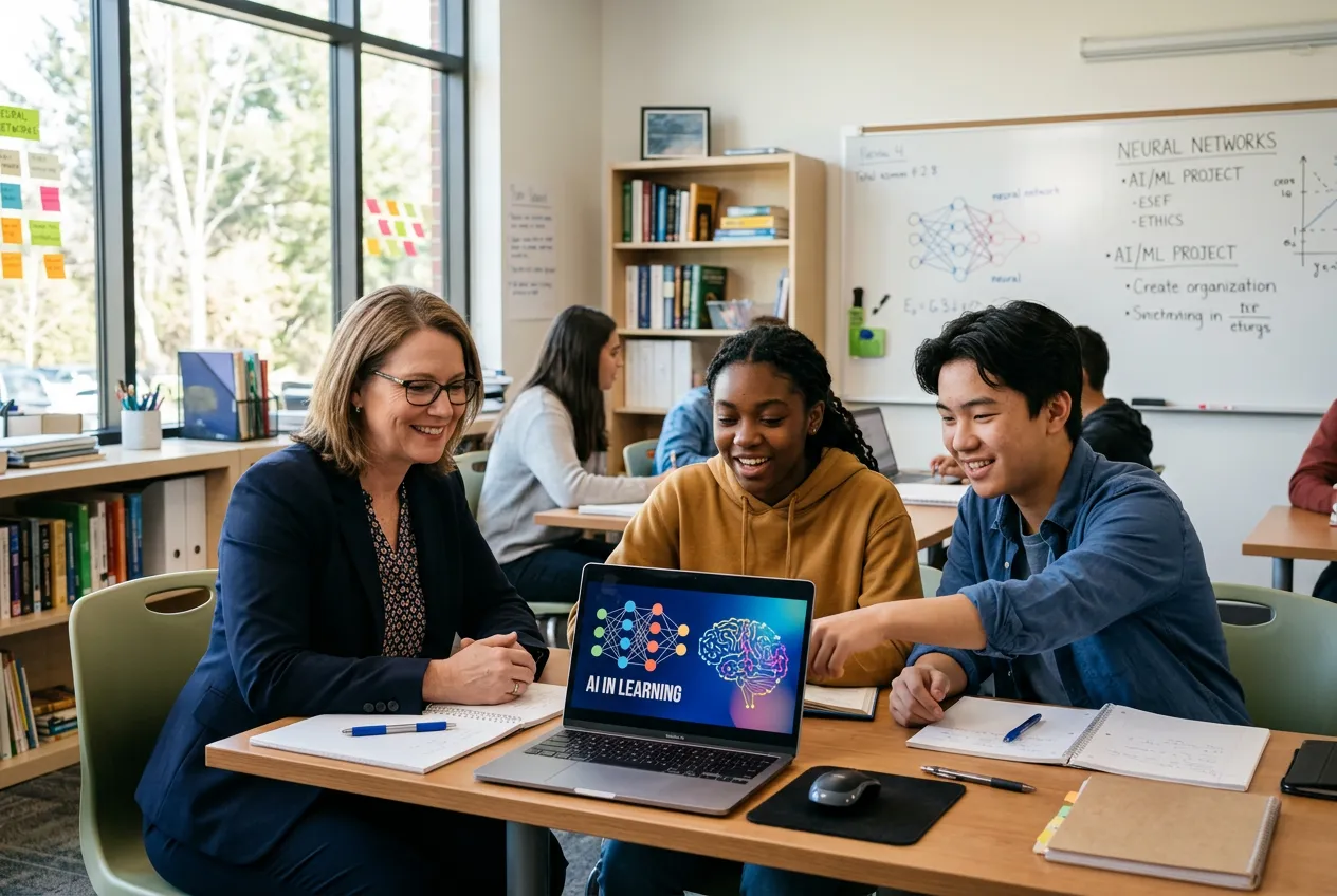 Educator working with students and AI tools