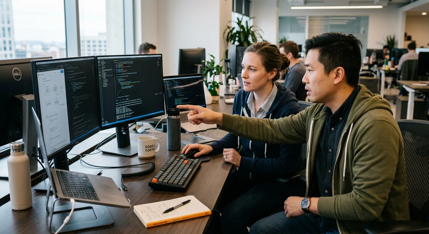 Engineering team working with AI